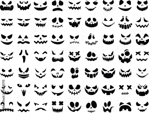 Halloween Monster Pumpkin Face Bundle Black Spooky Scary Face Set