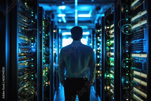 A server administrator in a data center. photo