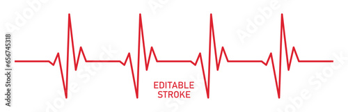 Editable stroke heart diagram, red EKG, cardiogram, heartbeat line vector design to use in healthcare, healthy lifestyle, medical laboratory, cardiology project.