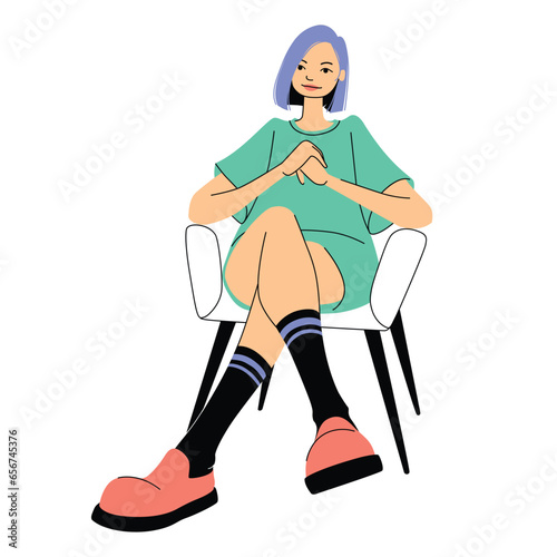 Young, stylish confident girl sitting on a chair.