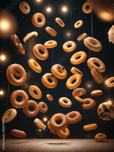 Delicious Doughnuts Floating in Air