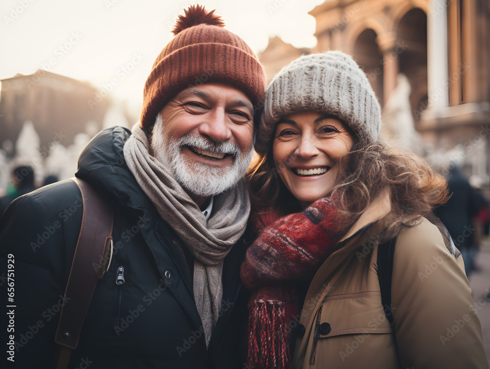 Senior Couple' Monumental Smiles in Eastern Europe