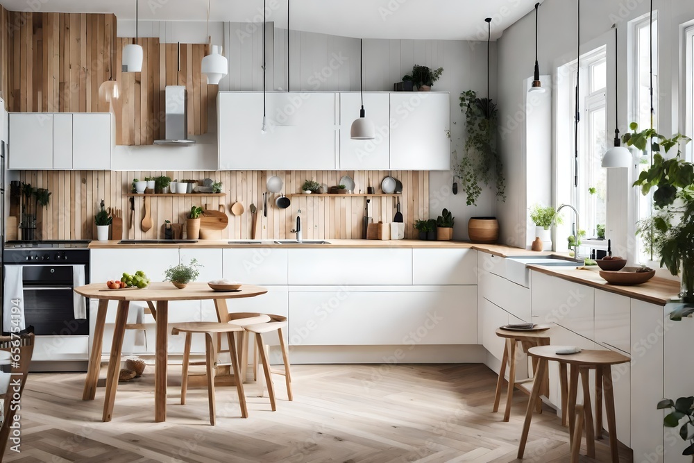 a Scandinavian kitchen with eco-friendly and sustainable furniture choices