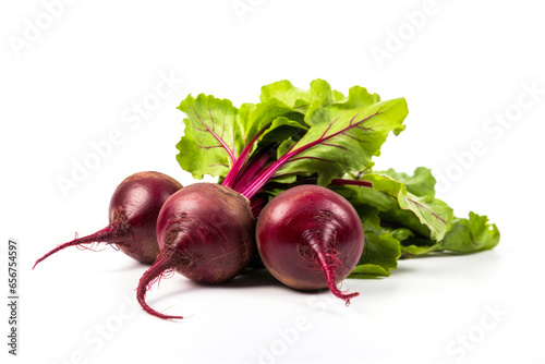 Fresh Organic Beetroot Bunch with Leaves, Closeup of Ripe Vegetarian Ingredient on White Background
