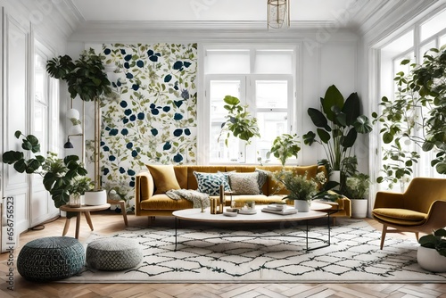 floral patterns and botanical motifs in your Scandinavian living room for a touch of nature