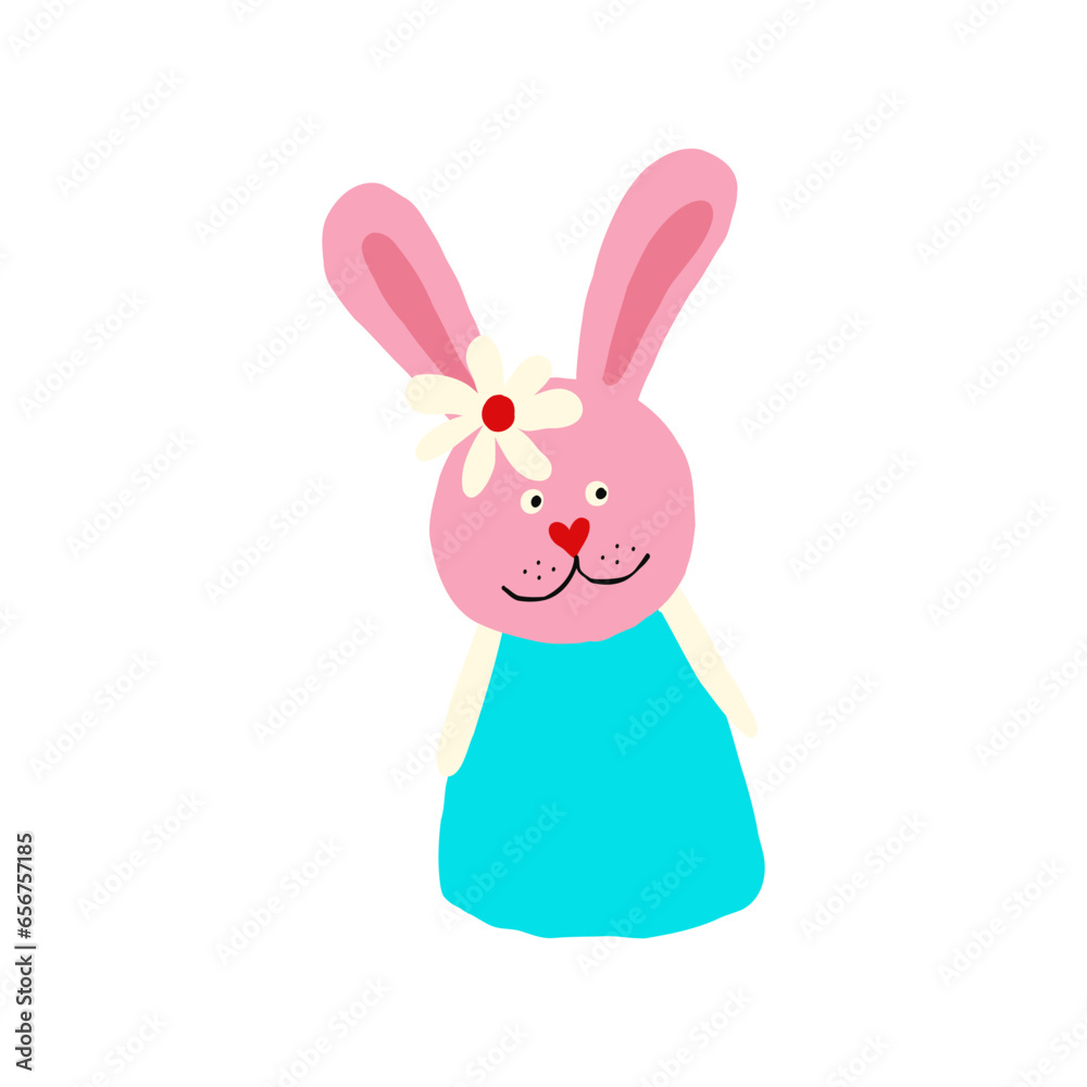 Comic pink bunny. Funny comic character doodle style illustration