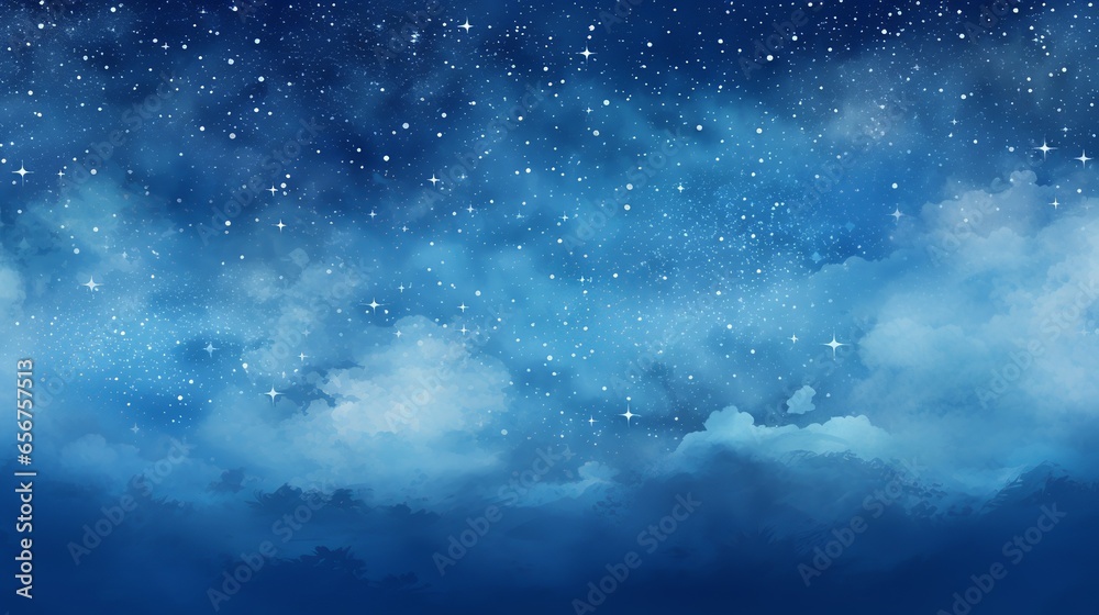 Fototapeta premium A calm night sky landscape, abundant with stars and white clouds, a stunning view of nature in the cosmos