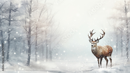 Noble deer male in winter snow forest. Artistic winter christmas landscape. ai generative