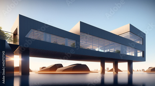 modern building detached in the sea