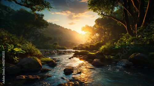 sunset rainforest river landscape © Riverland Studio