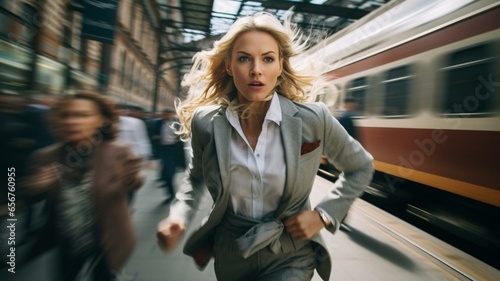 Woman running in the subway