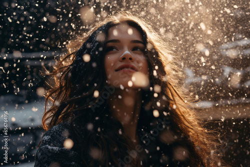 portrait of a happy young woman  snow  winter  vacations  christmas