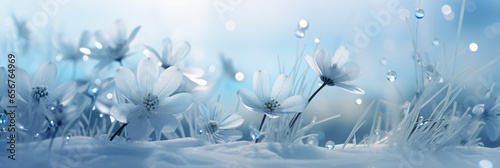 winter background, flowers stuck in ice, snow, cold, christmas photo