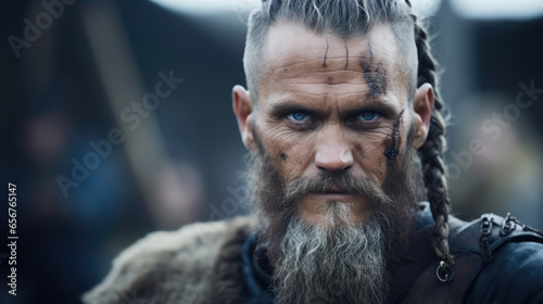 High cheekbones and a prominent forehead project an air of regality within the Viking community, hinting at a noble lineage. photo
