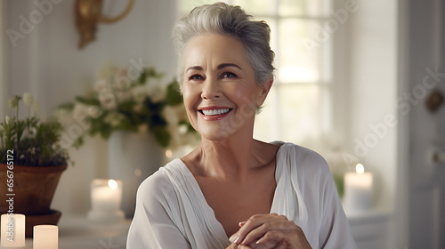 portrait of a woman, skin care, grace and charm of a mature woman whose ageless skin reflects her vibrant spirit example of the beauty found in self-confidence and self-expression, elegance, ageless