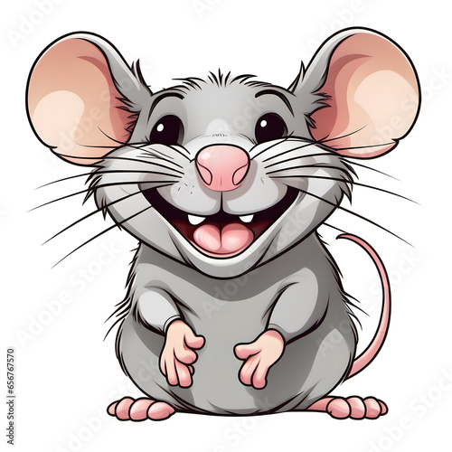 Happy Cute Comic Rat Laughs, Cartoon Style, Isolated with White Background