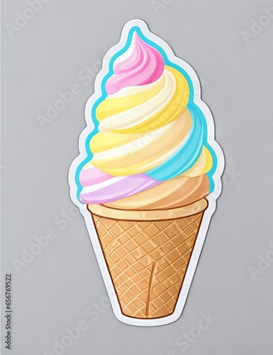 Cute Soft Serve Vanilla Ice Cream Cone: Minimalist Printable Sticker on White Background