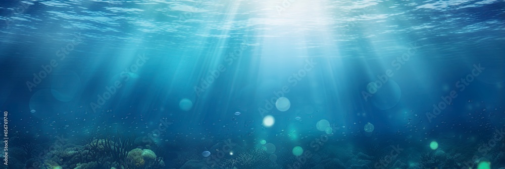 underwater world background with lightleaks bubbles and bokeh - obrazy, fototapety, plakaty 
