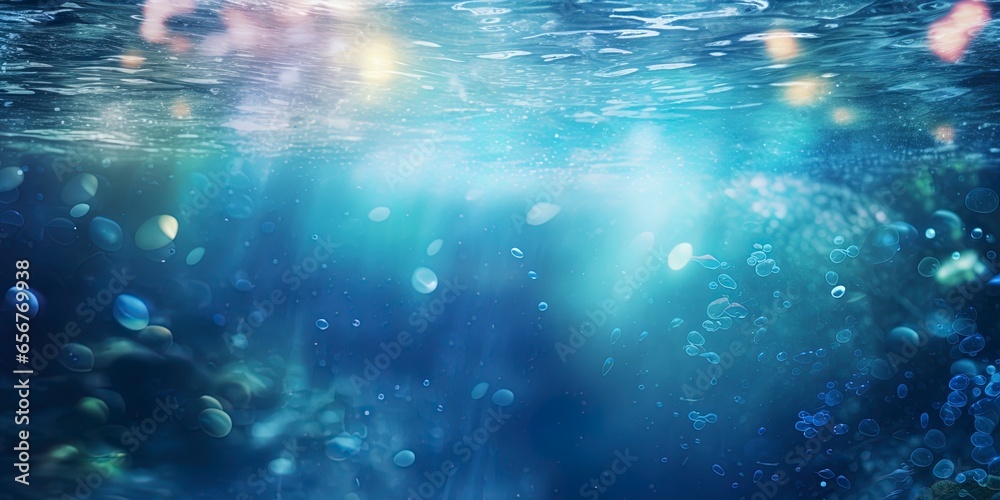 Fototapeta premium underwater world background with lightleaks bubbles and bokeh