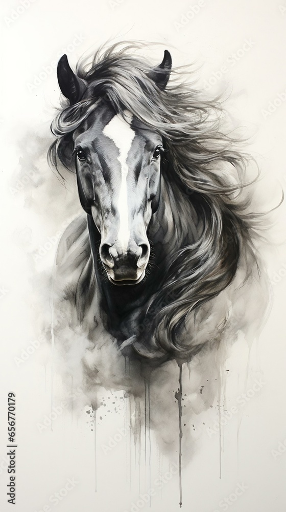 Drawing of a horse. Black and white charcoal Drawing of a horse. Black and white charcoal