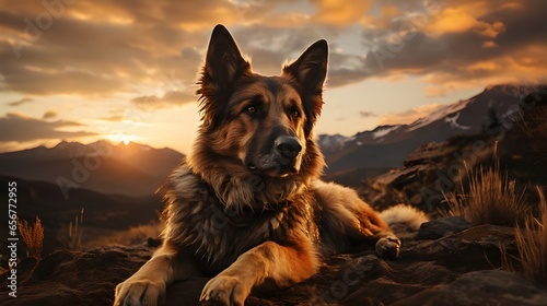 German shepherd dog on sunset Generative AI © Jonatas