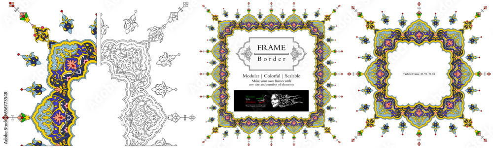 Frame mandala persian arabic turkish islamic hindi indian tibetan traditional colorful vector pattern texture vintage ornate retro elegant ornamental borders frames floral ornaments tazhib 35-v1.1.1