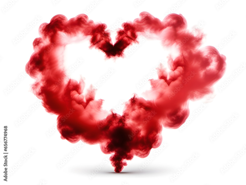 Red Smoke Clouds In The Shape of a Heart Against White Background Red Smoke Clouds In The Shape of a Heart Against White Background