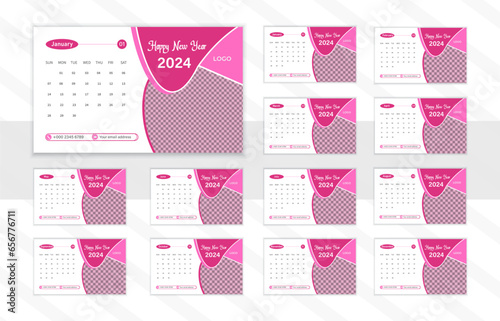 Vector modern design 2024 calendar design, new year 2024 desk calendar template design
