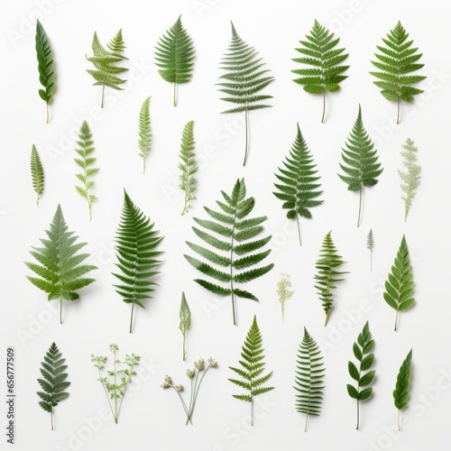 A vibrant collection of green leaves on a clean white background