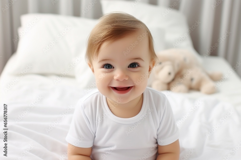 Happy smiling baby. Portrait with selective focus and copy space Happy smiling baby. Portrait with selective focus and copy space