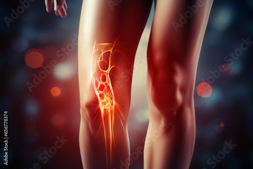 Legs with visualization of nerve endings. Joint problems concept. Background with selective focus