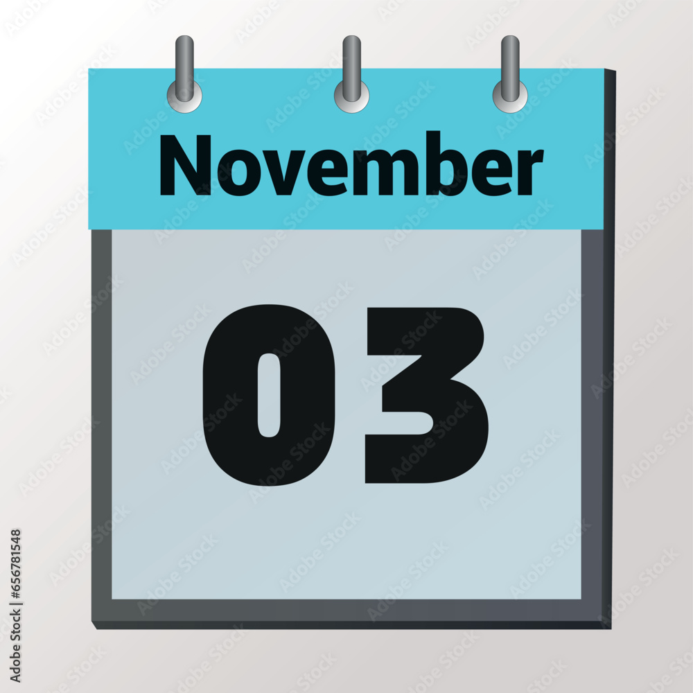 vector calendar page with date November 3, light colors vector calendar page with date November 3, light colors