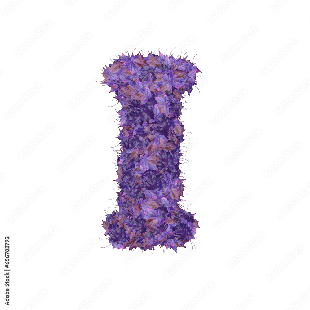 Symbol from autumn purple leaves. letter i Symbol from autumn purple leaves. letter i