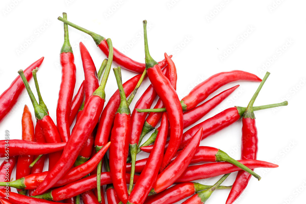 Red chili peppers on white background Red chili peppers on white background