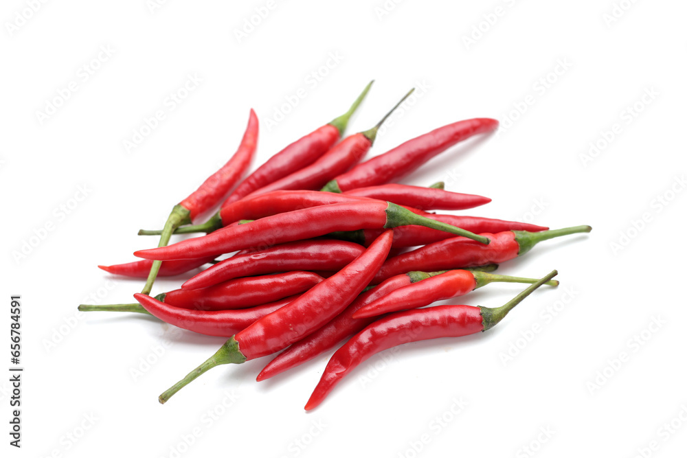 Red chili peppers on white background Red chili peppers on white background