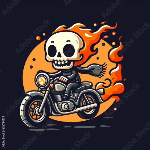 Cute skeleton flame riding motocycle vector illustration
