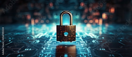 Abstract technology background with a digital padlock symbolizes digital security