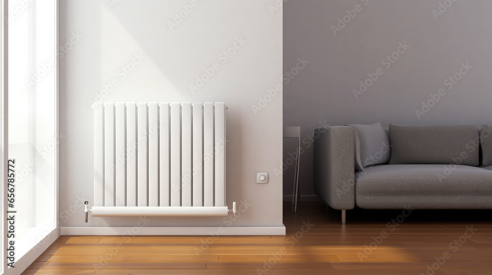 Generative AI, steel panel vertical heating radiator in the interior ...