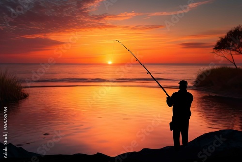 silhouette of a fisherman at sunset © HalilKorkmazer