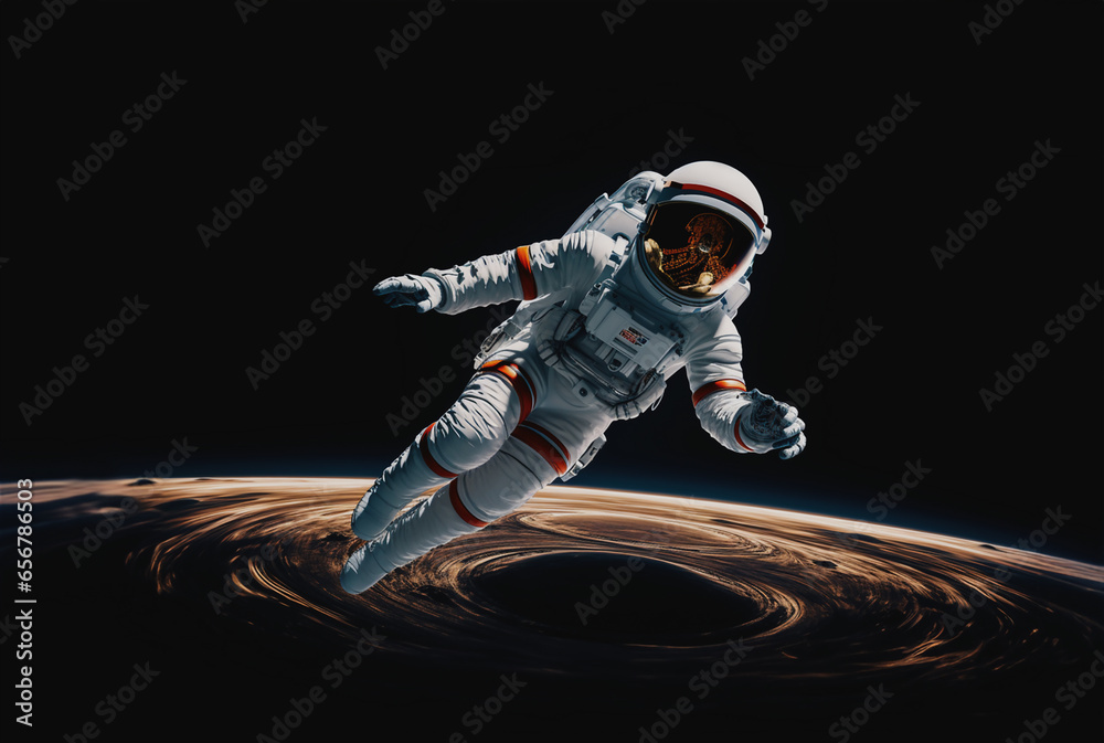 Obraz premium Astronaut in deep space. Cosmic art and science fiction wallpaper. Beauty and imagination of deep space.