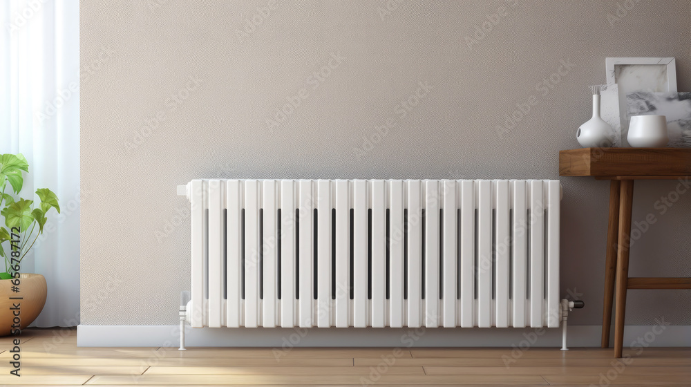 Generative AI, steel panel vertical heating radiator in the interior ...