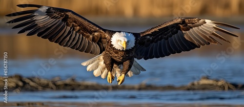 Slika na platnu Bald eagle in flight searching for food