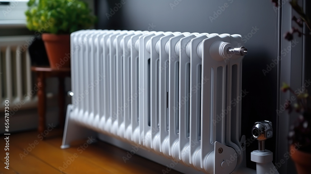 Generative AI, steel panel vertical heating radiator in the interior ...