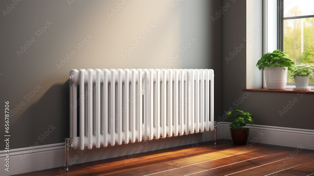 Generative AI, steel panel vertical heating radiator in the interior ...