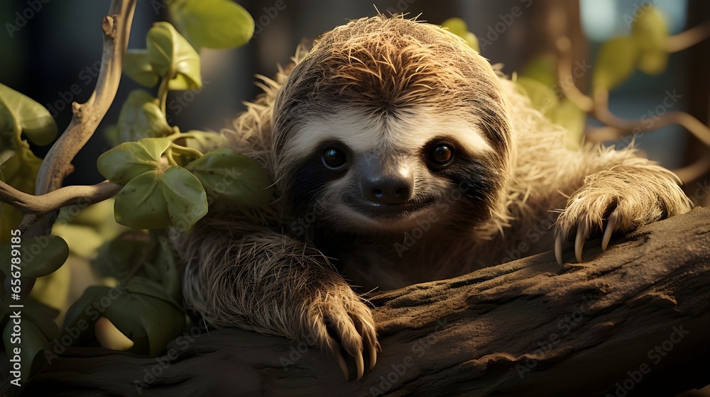 Fototapeta premium Close up portrait of a sloth Generative AI