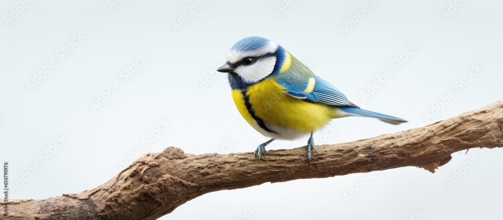 Fototapeta premium Blue and yellow bird in Dublin Ireland perched on a branch