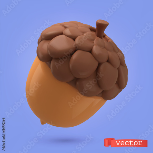 Acorn 3d cartoon vector icon