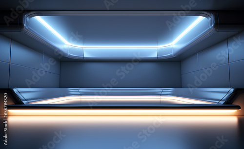 Universal abstract futuristic gray blue background with built-in lighting for product presentation.