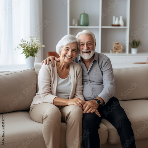 Happy mature couple in love embracing, laughing grey haired husband and wife with closed eyes, horizontal banner, middle aged smiling family enjoying tender moment, happy marriage, sincere feelings
