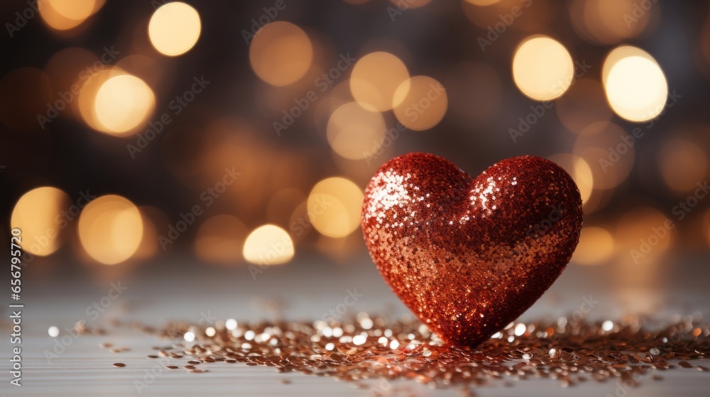 Fototapeta premium A glittery sparkling heart on a blurred background. Generative AI. 